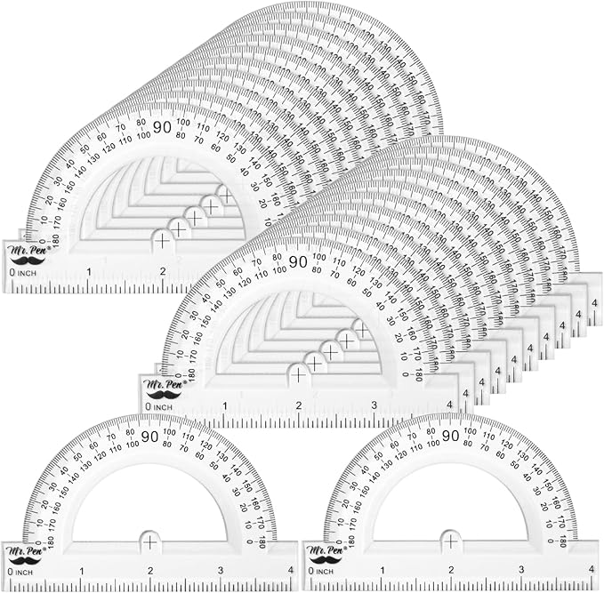 Mr. Pen- Bulk Plastic Protractor, 24 Pack, 4 Inch, Clear Small Protractors for Geometry Classroom Student School & Office Supplies, Flexible Translucent Protractor, Math Protractors 180 Degrees
