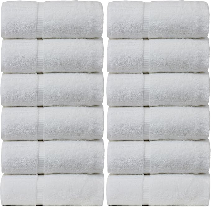 Bare Cotton Luxury Hotel & Spa Towel 100% Genuine Turkish Wash Cloths Dobby Border, White, Set of 12