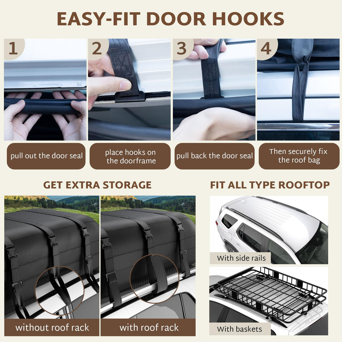 iBirdie Roof Rack Cargo Carrier 18.1 Cubic Feet, Soft-Shell Rooftop Cargo Box, Waterproof Heavy Duty 1200D for Car with/Without Roof Rack, Includes Anti-Slip Mat, Door Hooks, 46x34x20 inches