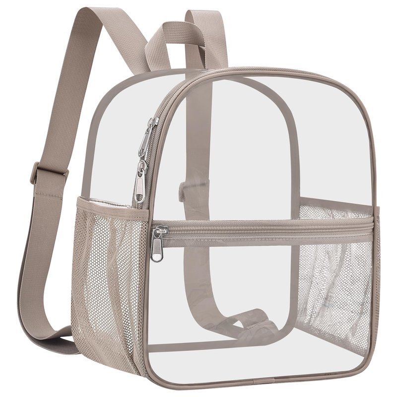 Slumou Clear Backpack for Stadium Events 12x12x6 Sports Backpack Mini Small for Fan, Concert, Beach, Work, Travel & Sporting（Khaki）