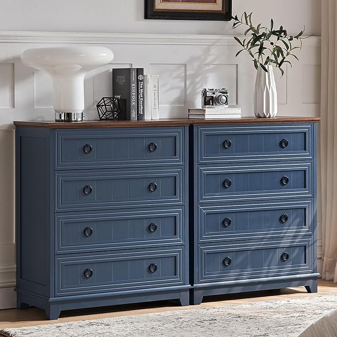 Farmhouse 4 Drawer Dresser for Bedroom, 35" Tall Small Dressers & Chest of Drawers, Rustic Wood Dresser with Metal Handle, Storage Organizer Closet for Living Room, Hallway, Entryway