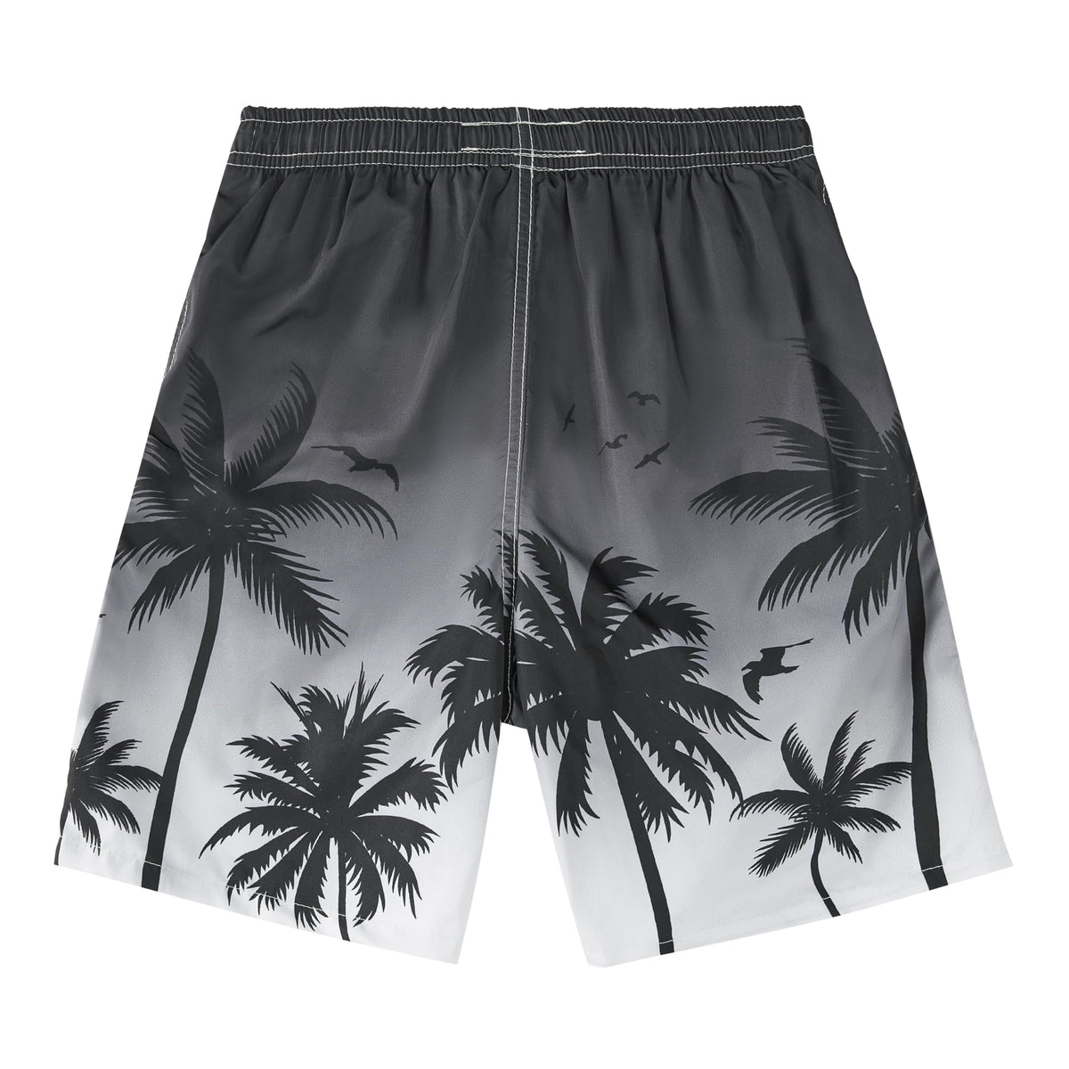 Boys Swim Trunks with Compression Liner Anti-Chafe, Boys Bathing Suit with Boxer Brief Liner, Black Palm Tree Boy Swim Shorts Swimwear, Quick Dry UPF 50+ 4 Way Stretch Boy's Board Shorts, XL