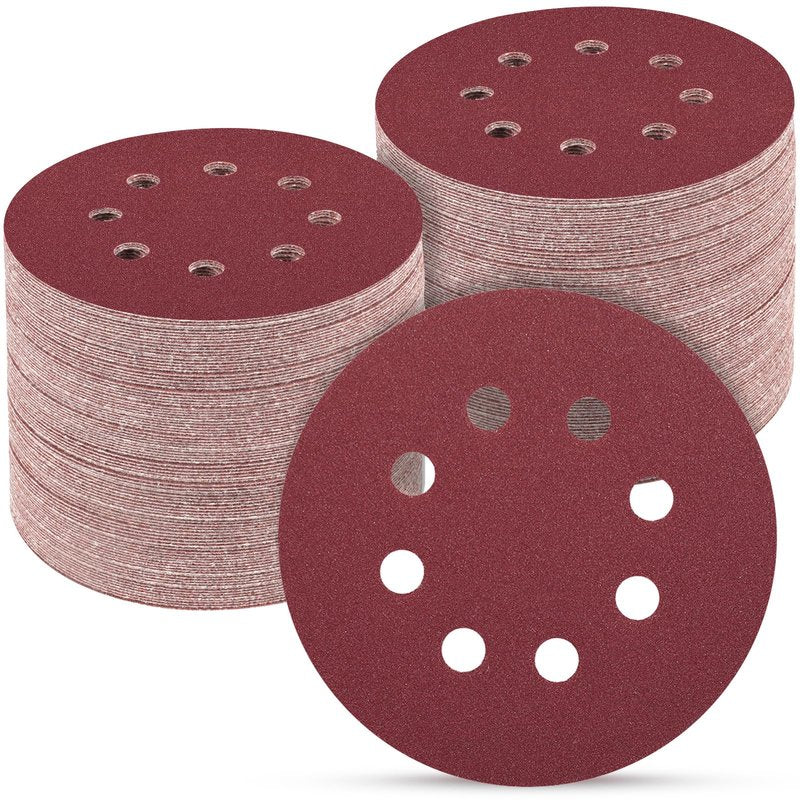 POTUINOM 100 PCS 5 Inch Sanding Discs 240 Grit, Round Hook and Loop Sandpaper for Random Orbital Sander
