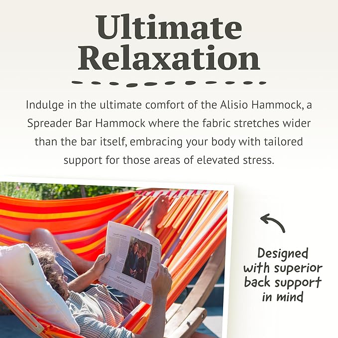 LA SIESTA® Alisio Hammock with Spreader Bar & CasaMount, Suspension Kit for Walls Ceilings & Square Beams - Weatherproof Outdoor Hammock - 2 Person Hammock Bed Double Hammock - Max 355 Lbs, Toucan