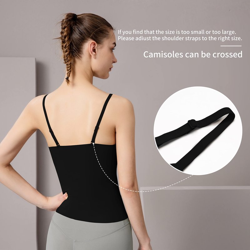 Women's Fit Camisole with Built in Bra - Spaghetti Straps Camis Tank with Chest pad One-Piece Cut Seamless (M, A-Style-Black)