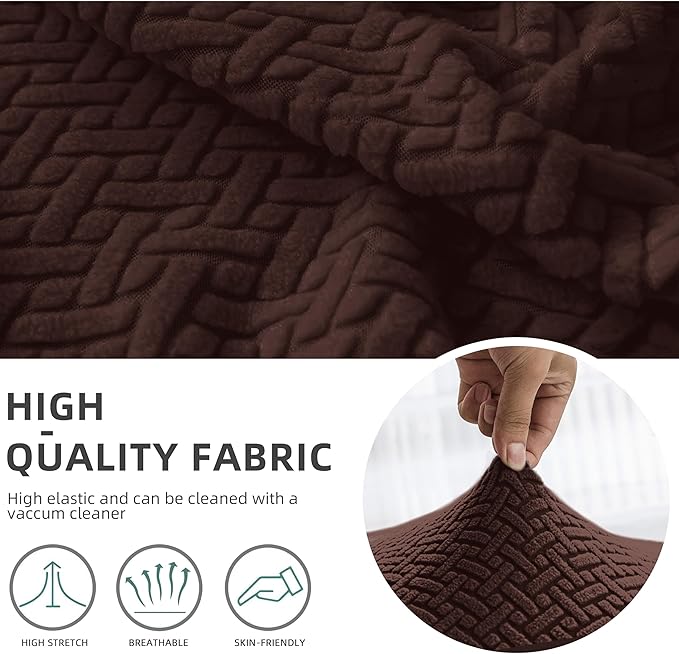 Genina Recliner Loveseat Covers, Stretch Reclining Sofa Covers, 2 Seater Couch Cushion Stripe Jacquard Recliner Slipcovers - Furniture Protector Covers for Pet Kid (Chocolate)