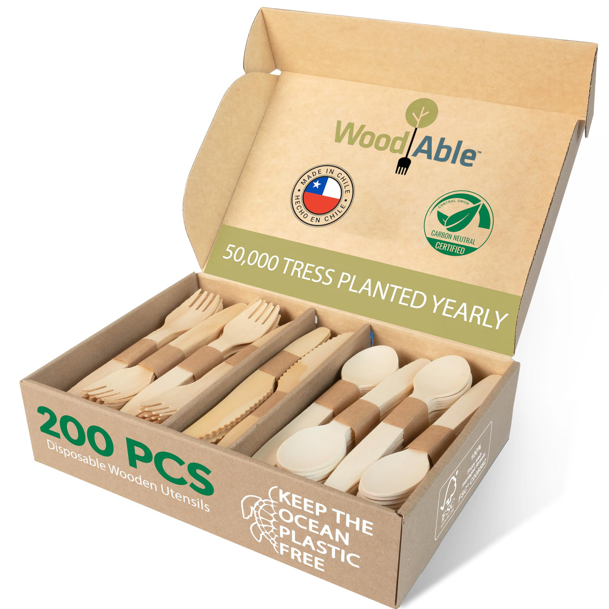 WOODABLE Wooden Spoons, 100 Pack, 6.5 Inch, Bamboo Utensils Alternative
