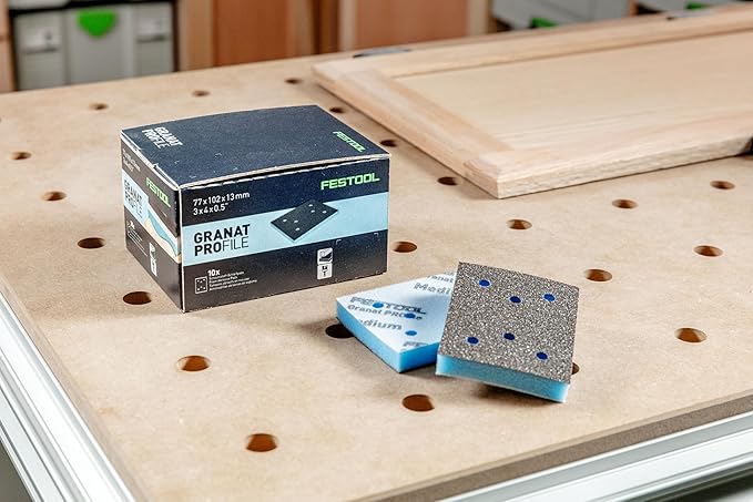 Festool 578808 Granat PRO Medium 3x4 (80x133 mm) Profile Sanding Sheets – 10 Pack | Flexible Foam Abrasive for Contours, Moldings & Curved Surfaces | Hook & Loop, 1/2" Foam Backing