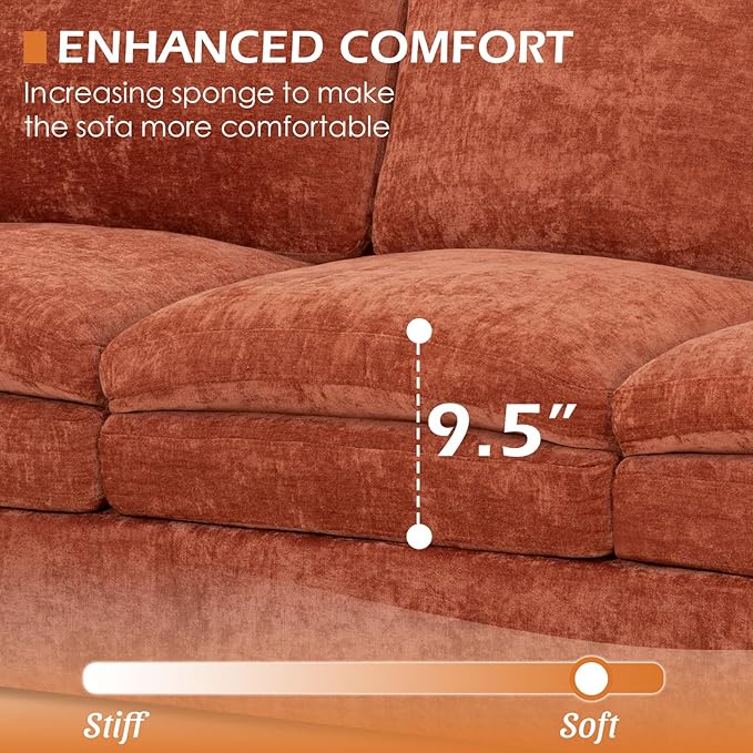 3 Pieces Chenille Sofa Set w/Arm Pillows, Upholstered 2 Pieces Loveseat & 3 Seater Sofa w/Comfortable Back Cushions, Modern 2-Seat & 3-Seat w/High-Density Foam for Living Room, Orange