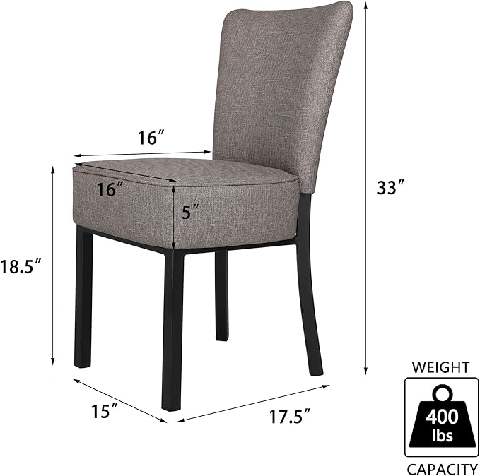 LUCKYERMORE 2 Set Kitchen Dining Room Chairs with Soft Cushion Modern Sturdy PU Leather Side Chairs with Metal Frame for Living Room Bedroom, Heavy Duty Dining Chairs, Vinyl Gray
