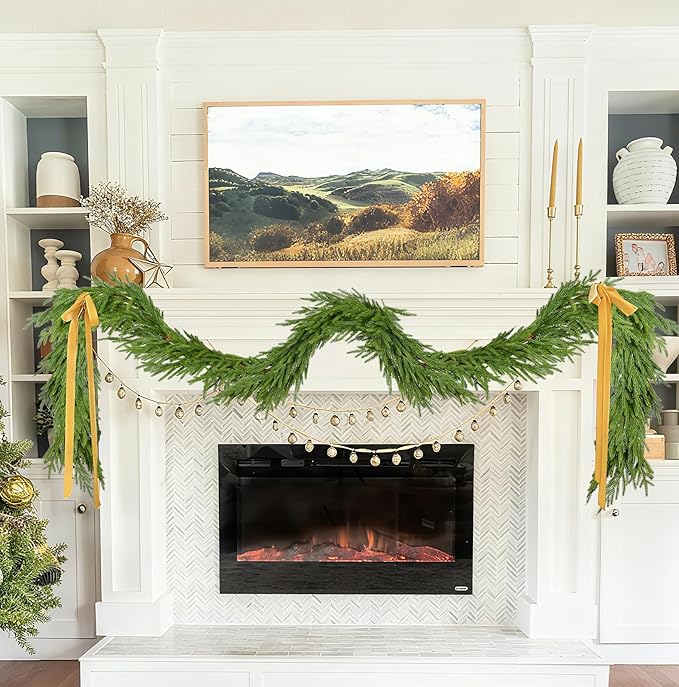 DearHouse Norfolk Pine Garland, 9 Ft Artificial Greenery Christmas Decoration for Holiday Season, Mantel Fireplace Table Runner Centerpiece
