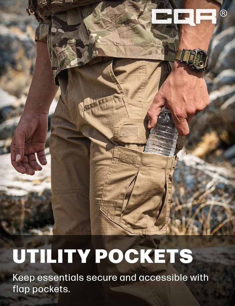 CQR Men's Tactical Pants, Water Resistant Ripstop Cargo Pants, Lightweight EDC Work Hiking Pants, Outdoor Apparel, Raider Cougar, 38W x 30L