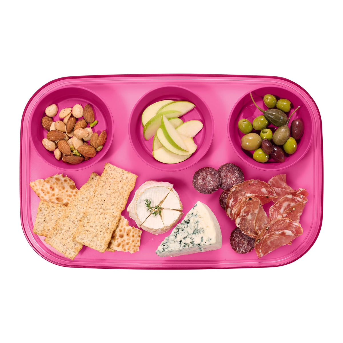 madesmart dipware 3 Bowl Serving Tray, Stackable & Removable Dip Bowls for Charcuterie, Guacomole, Snacks, Veggies, Premium Dishwasher & Microwave Safe, Multipurpose Plate & Bowl, Olive