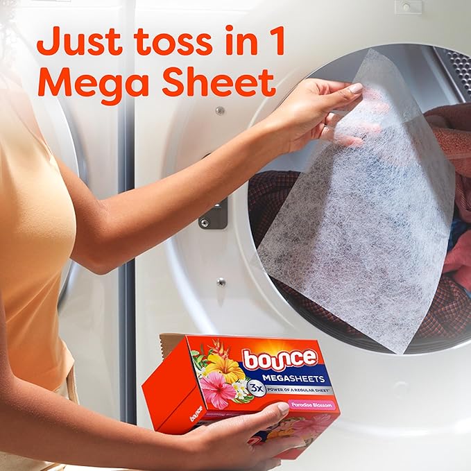 Bounce Mega Dryer Sheets, Paradise Blossom, 130 Count (Packaging May Vary)