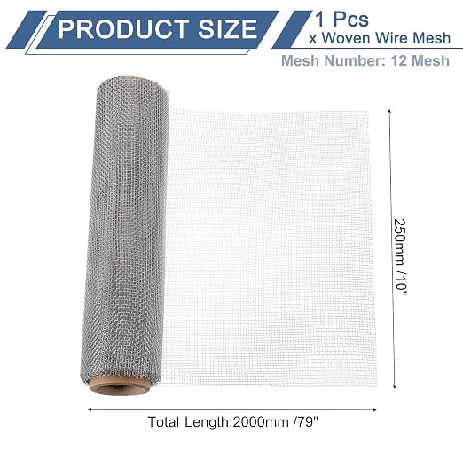 uxcell 12 Mesh 79" x 10" Woven Wire Mesh, 316 Stainless Steel Air Vent Filter