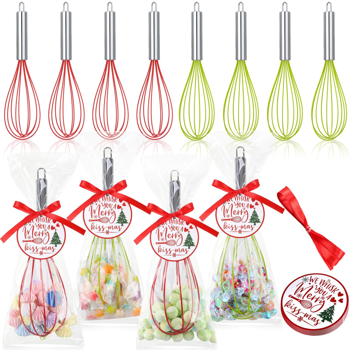 Foldtier 24 Sets 10 Inch Silicone Whisks Christmas Cooking Gifts Bulk