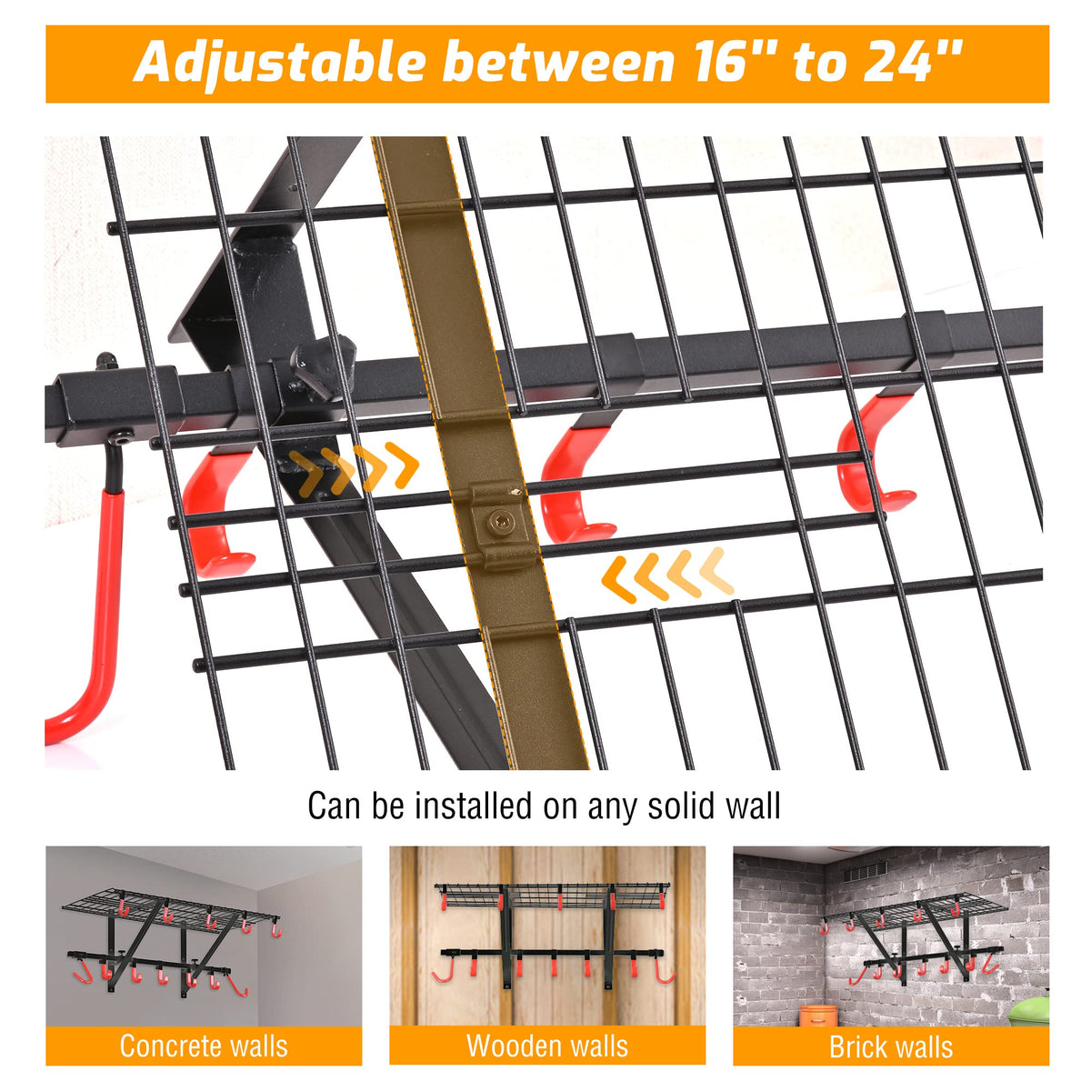 PLKOW Garage Wall Shelving 1 Pack Includes 2 Bike Hooks, Wall Shelves Garage Organizer with Vertical Bike Hanger, Powder Coated Steel (1 Pack)
