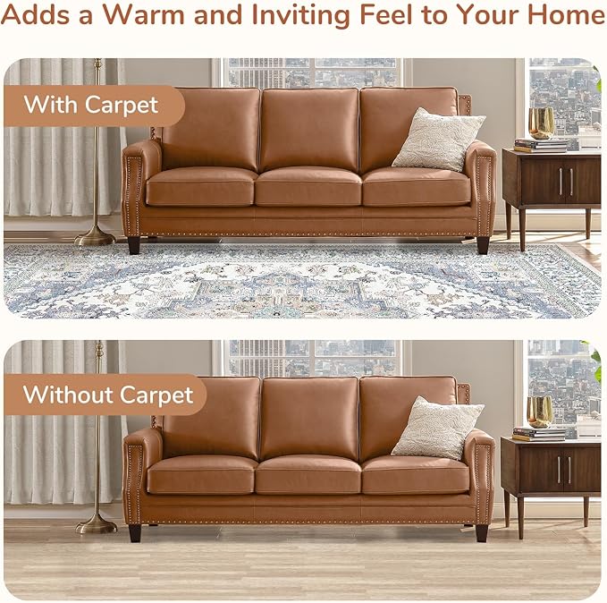 OPPODREAM Thin Area Rugs 9x12 Living Room, Washable Rugs 9x12 with Non Slip Backing, Faux Cashmere Low-Pile 9 x 12 Carpet, Purple & Green & Cream
