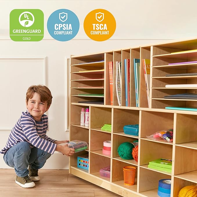 ECR4Kids Multi-Section Mobile Cabinet with Scoop Front Storage Bins, Classroom Furniture, Assorted, 16-Piece