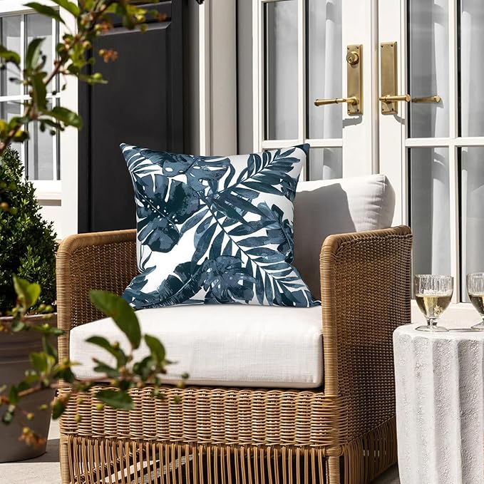 LVTXIII Outdoor Accent Patio Toss Pillow Covers, Covers ONLY Tropical Throw Pillow Case Sham, Square Cushion Covers for Indoor Outdoor Use 2 Pack, 18" x18" – Palm Blue