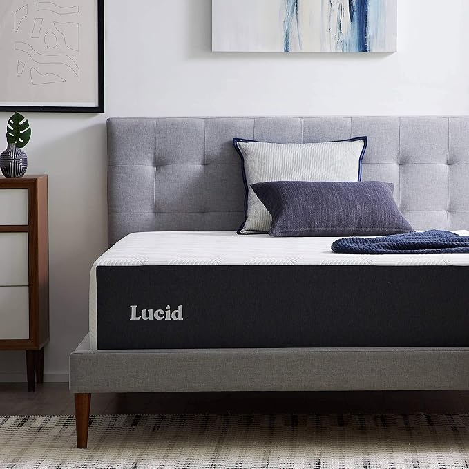 LUCID 14 Inch Memory Foam Mattress - Medium Feel - Memory Foam Infused with Bamboo Charcoal and Gel - Temperature Regulating - Pressure Relief - Breathable - Premium Support - Queen Size