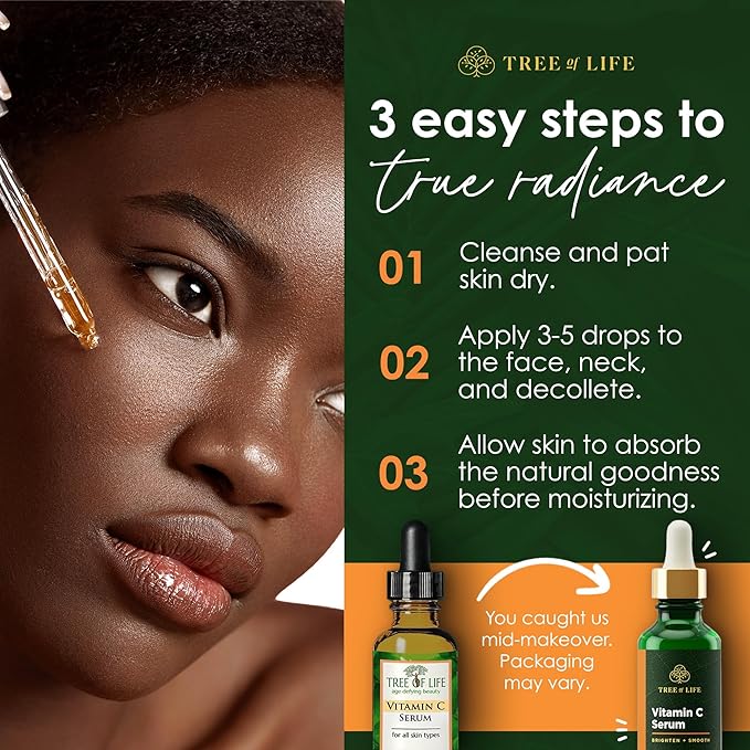 Tree of Life Beauty Facial Skin Care Set, Brightening, Firming, Hydrating, Dry Face, Dermatologist Tested - Vitamin C and Hyaluronic Acid Facial Serum - Skin Care Kit, 2 count of 1 Fl Oz