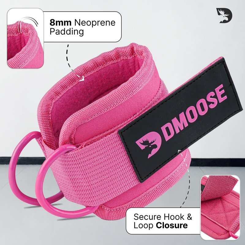 DMoose Fitness Ankle Strap for Cable Machine - One Size Fit with Premium Padding Cuffs, Ankle Bands for Working Out, Booty Workouts, Leg Extension, Hip Abductors, Kickbacks & Lower Body Exercises