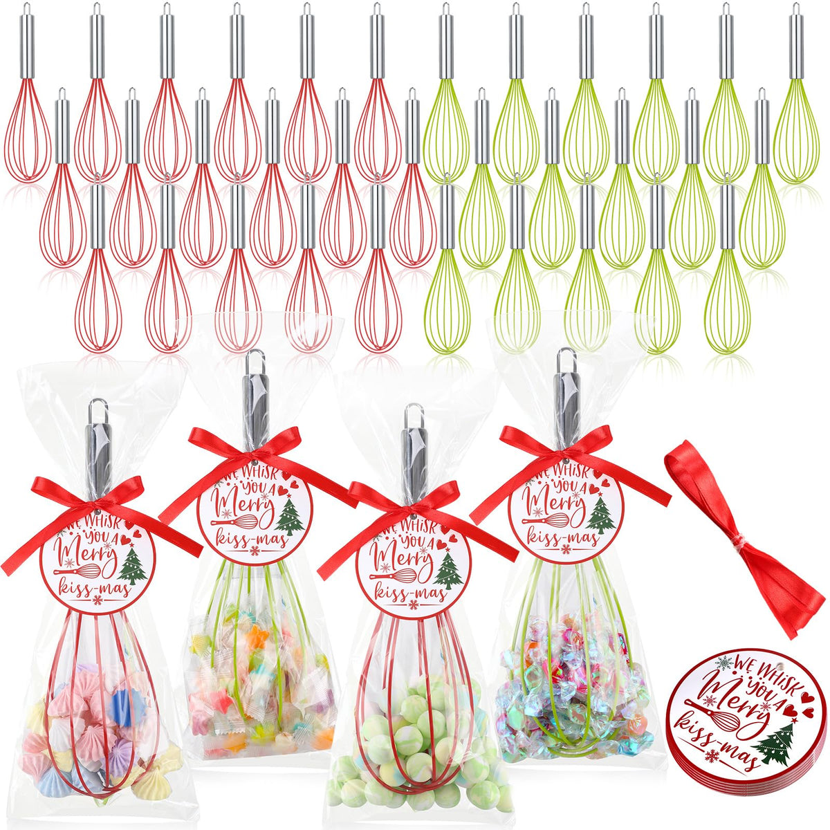 Foldtier 24 Sets 10 Inch Silicone Whisks Christmas Cooking Gifts Bulk