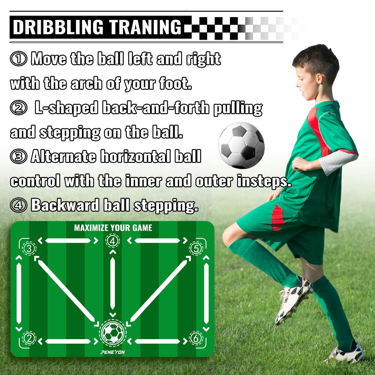 Soccer Training Equipment,Soccer Training Mat Improve Strength,Agility and Coordination,Anti-Slip Silent Absorption Soccer Footwork Training Mat,Soccer Trainer for Indoor/Outdoor Drills