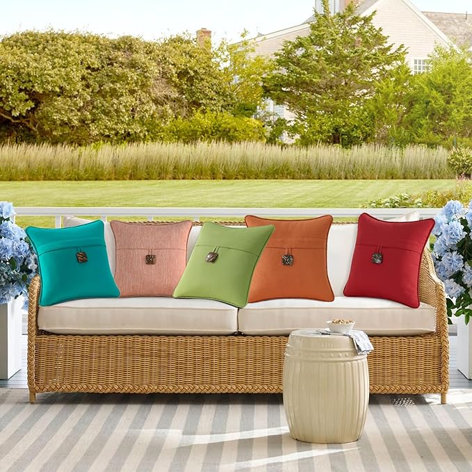 Outdoor Sunbrella Decorative Pillows with Coconut Button Pack of 4, 18" x 18" Outdoor Pillow Set for Couch Bed Throw Patio Sofa, Canvas Ginkgo