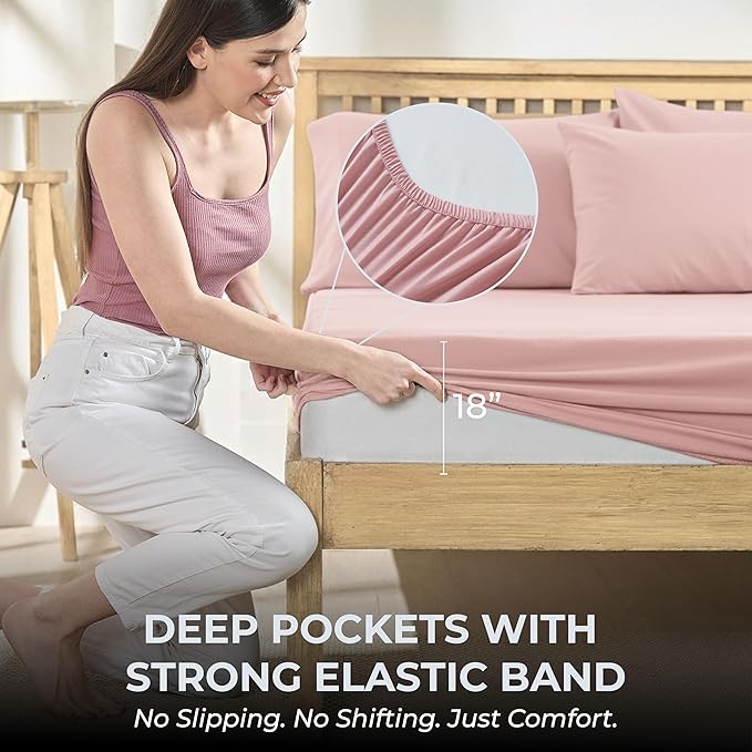 100% Natural Cotton Bed Sheets | 500 TC Single-Ply Sateen Weave Twin XL Sheets | Soft, Breathable, Hypoallergenic Solid 3-Piece Bedding with Deep Pocket Fitted, Flat, Pillowcase | Blush