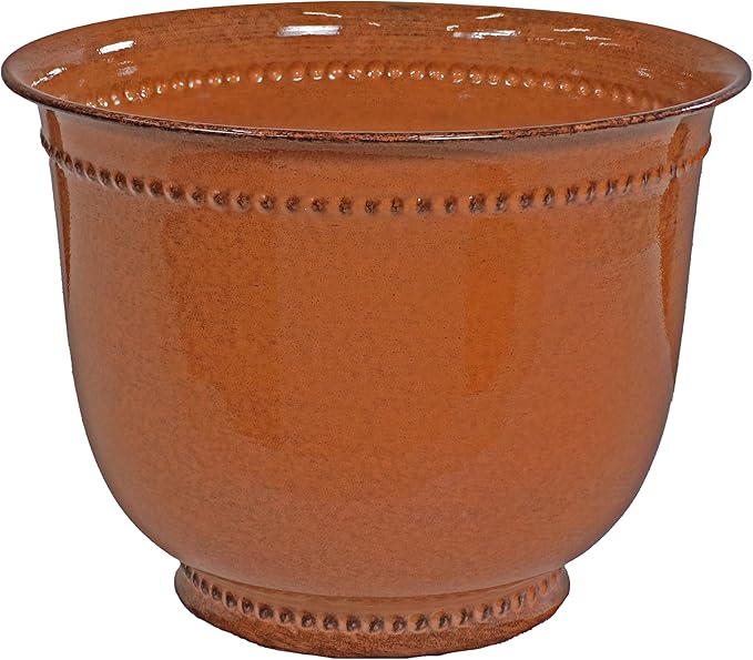 Sunnydaze Michael 14.5" Metal Outdoor Plant Pot Set with Drainage Holes and Rubber Plugs - Chestnut Glaze - Set of 4