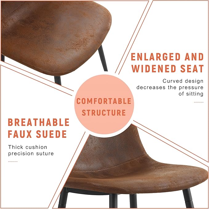 AZmac Round Dining Table Set for 4, Wooden Round Table 5-Piece with Modern Farmhouse Dining Table and 4 Suede Leather Chairs for Kitchen Dining Room, Walnut Table + 4 Brown Chairs