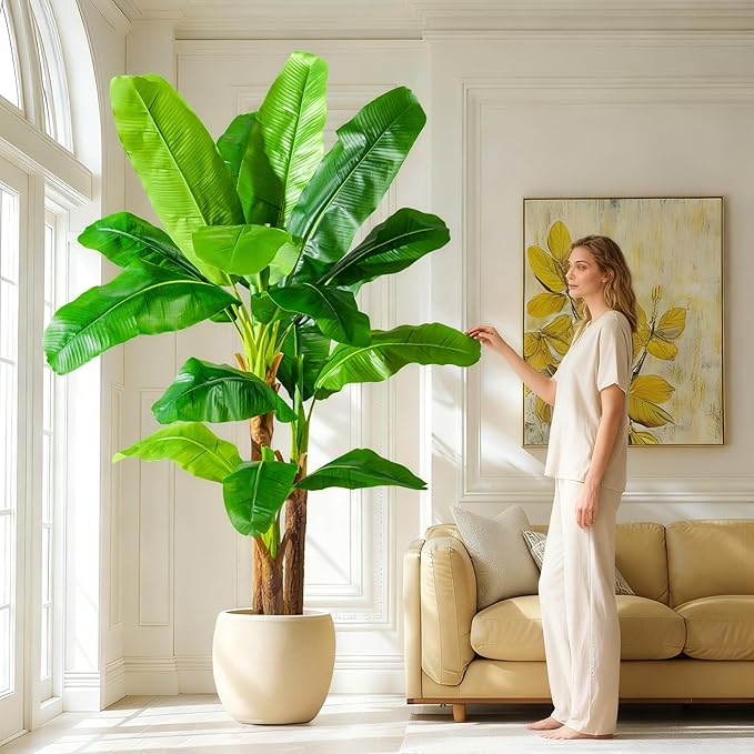 Big Faux Tropical Bananas Trees Tall Artificial Banana Tree Indoor Outdoor Realistic Floor Plant Large Fake Plants for House Home Living Room Office Front Porch Decor Outside Patio para decoracion