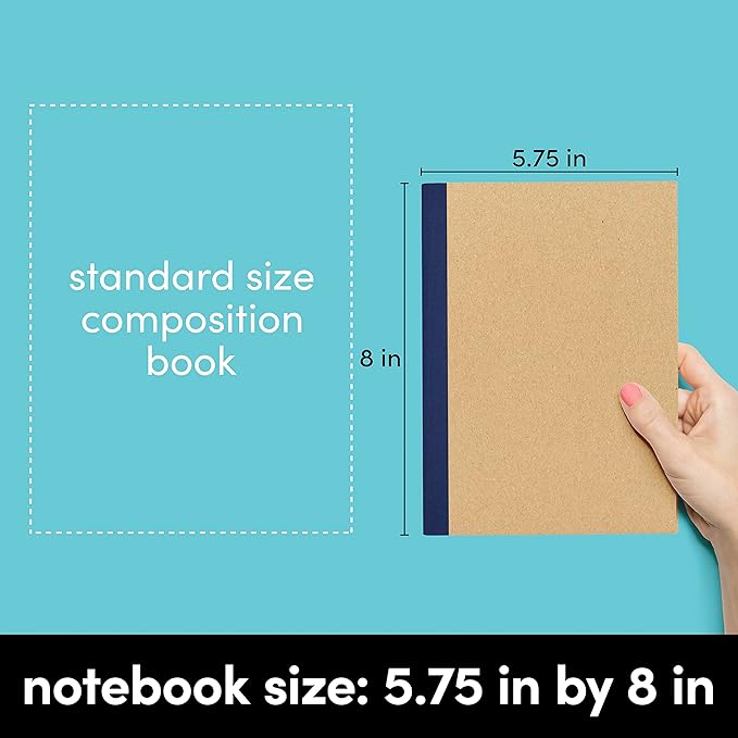 PAPERAGE 12-Pack Composition Notebook Journals, 120 Pages, Kraft Cover with Jewel Tone Spines, College Ruled Lined Paper, Small Size (8 in x 5.75 in) – for Home, Office or School Supplies