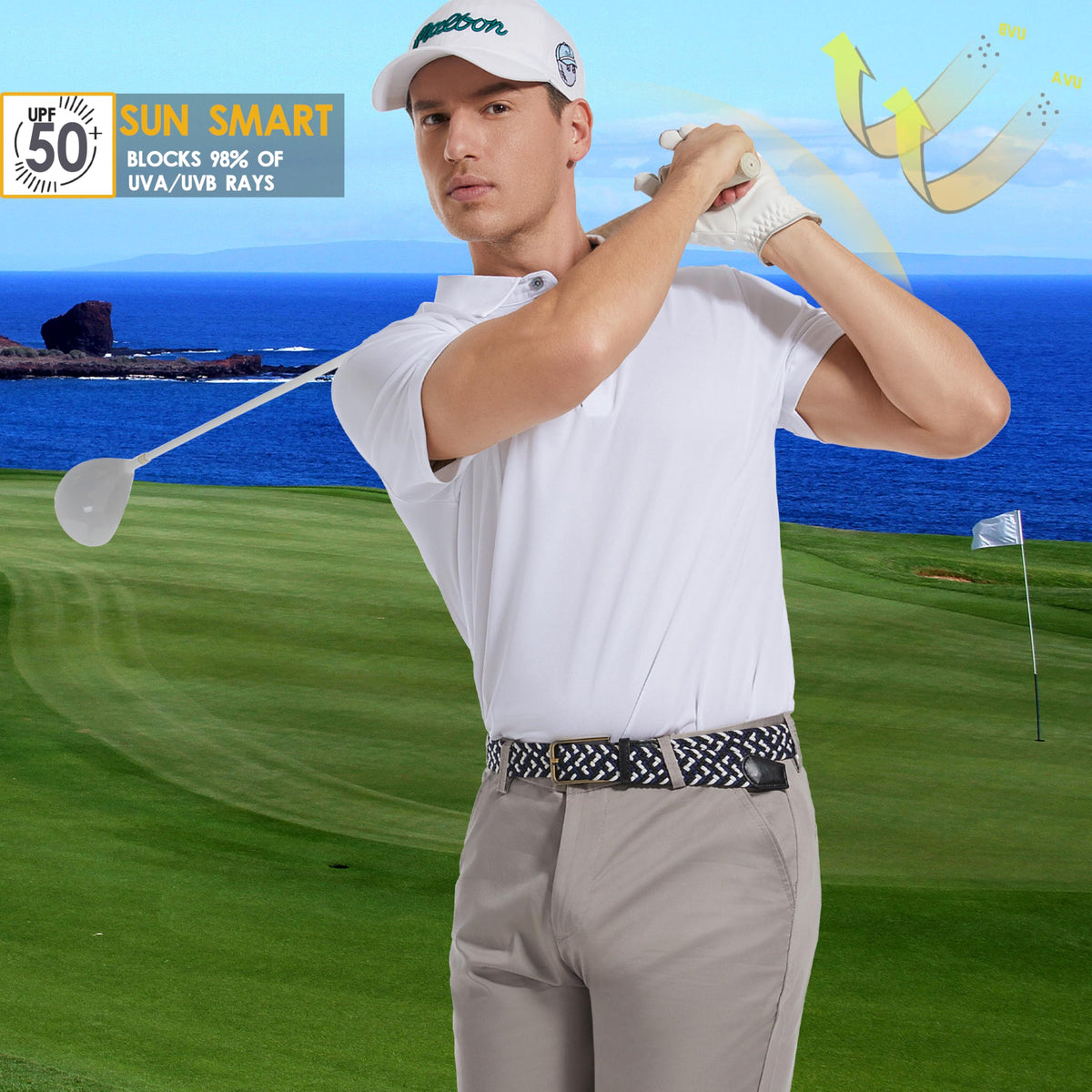 Srysrfp Mens Pique Polo Shirts for Men Short Sleeve Performance Moisture Wicking Quick Dry Casual Sport Collared Men’s Golf Shirts, L White