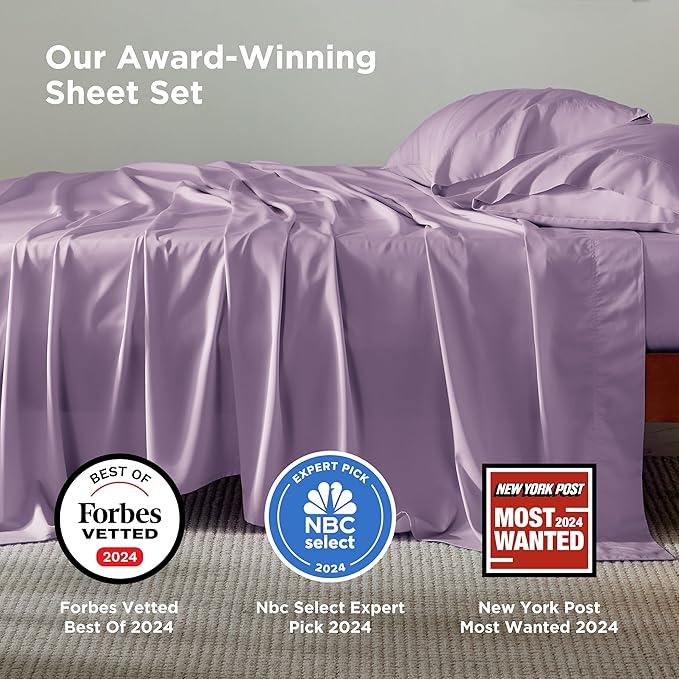 Bedsure King Size Sheets Set, Cooling Sheets for Hot Sleepers, Rayon Derived from Bamboo, Breathable & Soft, Deep Pocket Up to 16 Inches, Hotel Luxury Silky Bedding, Lilac