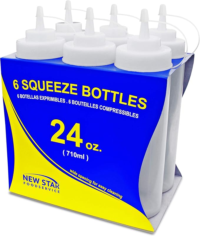 New Star Foodservice 24 oz Clear Squeeze Bottle, Wide Mouth, Pack of 6