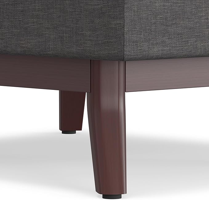 SIMPLIHOME Owen Coffee Table Storage Ottoman - 34 inch Wide Upholstered Linen Look Fabric Rectangular Lift-Top Ottoman in Slate Grey, Mid-Century Modern Bench for Living Room with Tapered Legs