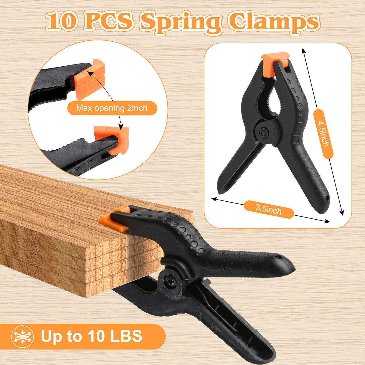 10 PCS Spring Clamps, LongYeah 4.5 Inch Plastic Spring Clips Heavy duty Backdrop Clips for Balloon Arch Photography Woodworking Crafts Tarp Clips Black