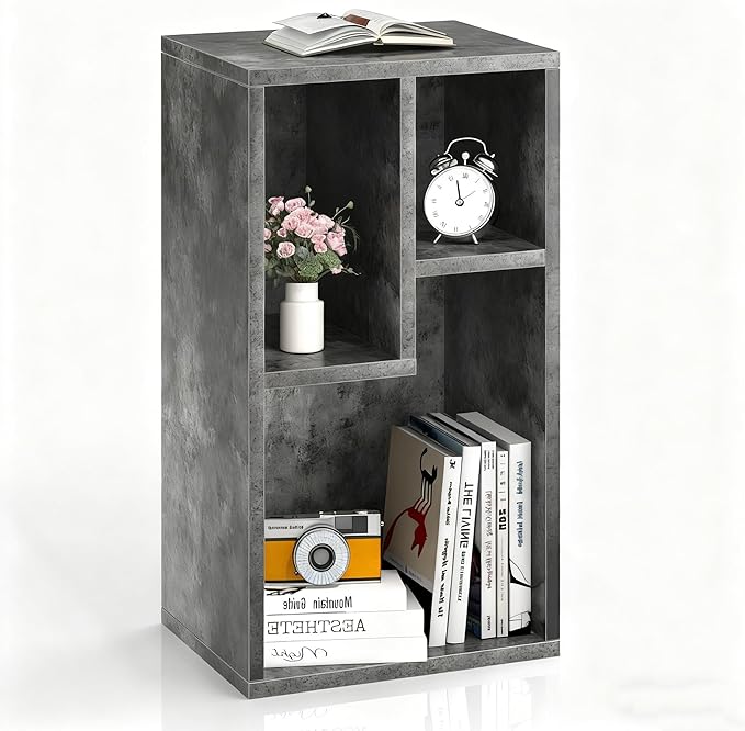 VECELO Small Bookshelf, 3 Cube Shelf, Fits Tallest Hardcovers, Horizontal Available, Modern Storage Organzier for Small Spaces,Gray
