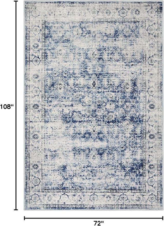 Lahome Blue Area Rug for Living Room 6x9 Machine Washable Area Rugs Living Room Rug,Vintage Distressed Soft Rubber Backing Stain Resistant Indoor Carpet for Office