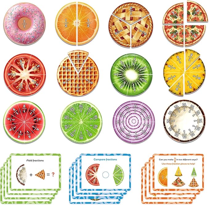 Magnetic Fraction Tiles & Circles, Bars,Math Manipulatives 2nd, 3rd, 4th, 5th Grade,Fraction Manipulatives for Kids Teachers Demonstration Teaching Homeschool Supplies Classroom Whiteboard