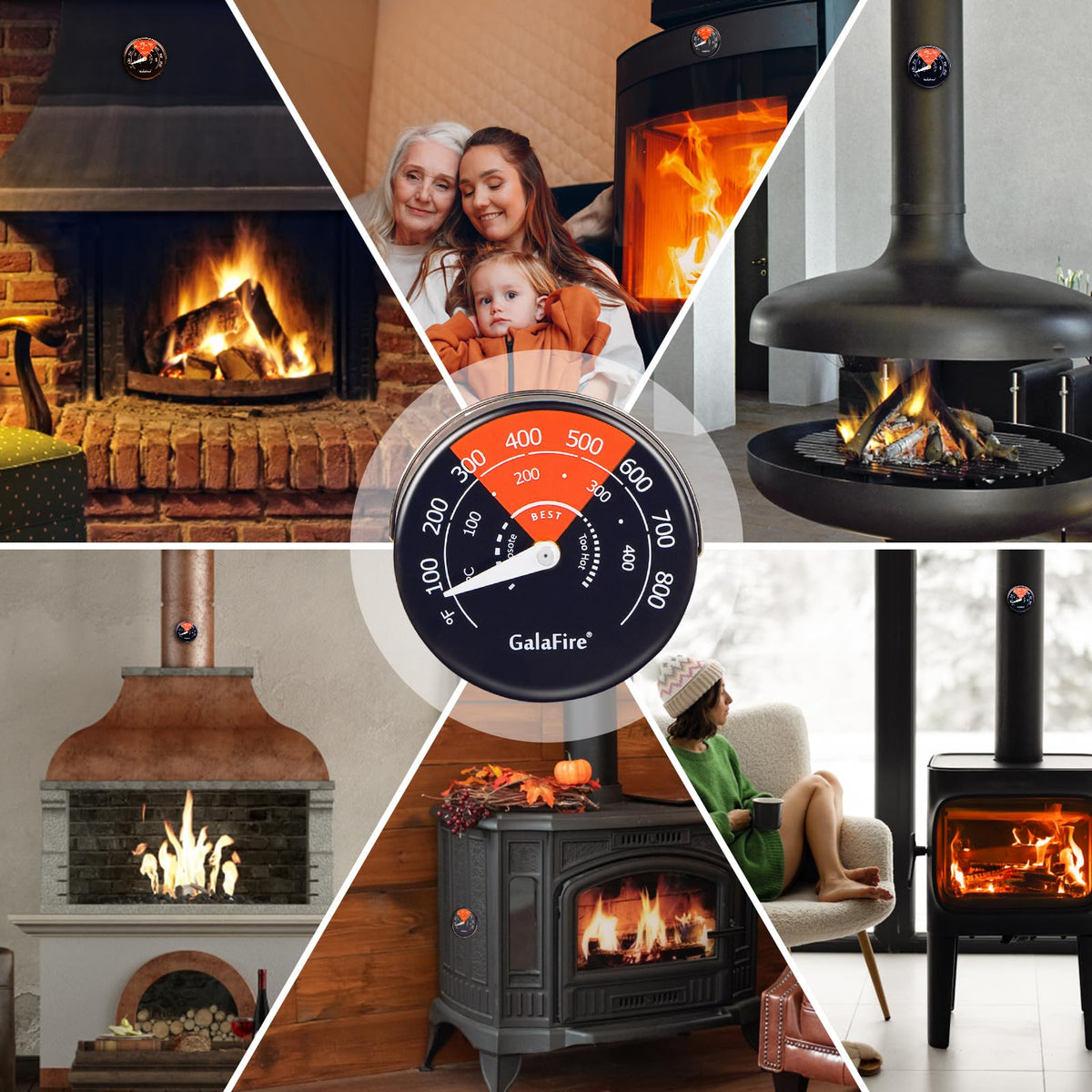 GALAFIRE 2PCS Wood Stove Thermometer Magnetic for Wood Burning Stove Burn Indicator for Gas Stoves Pellet Stove
