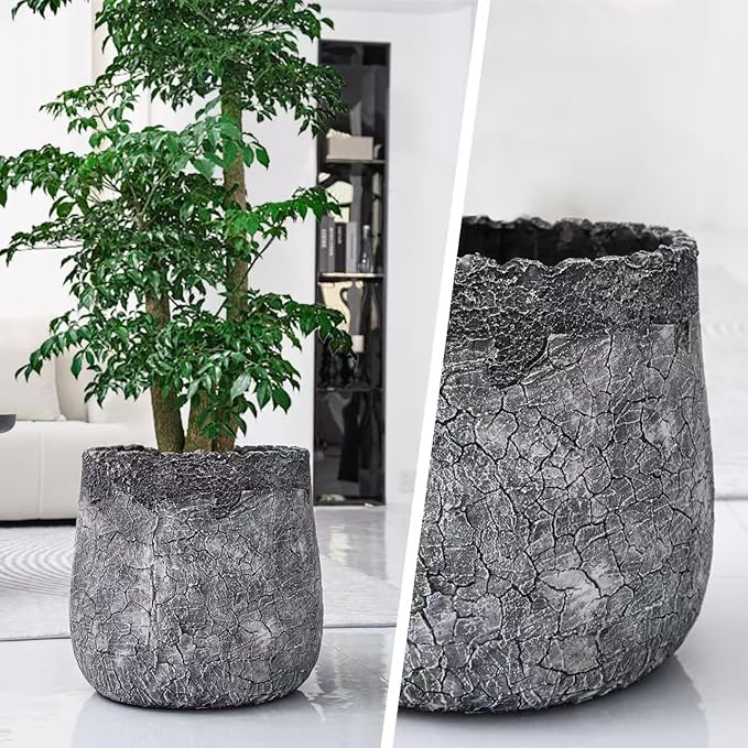 Craft flowerpots 18"+13"+9" Dia Round Concrete Planter Set of 3 Large Outdoor/Indoor Planter Pots Containers with Drainage Holes and Rubber Plug for Home Garden (Dark Gray, Large)