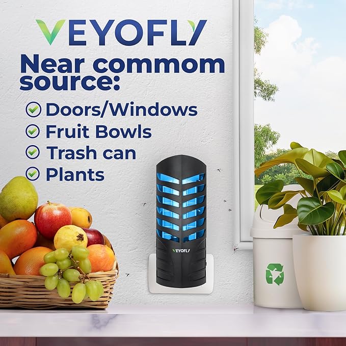 VEYOFLY Fruit Fly Traps for Indoors, Fly Trap Indoor, (1 Device + 3 Refills) Fly Catcher Indoor, Gnat Traps for House Indoor, Fly Trap, Plug in Light Flying Insect Trap, Bug Killer