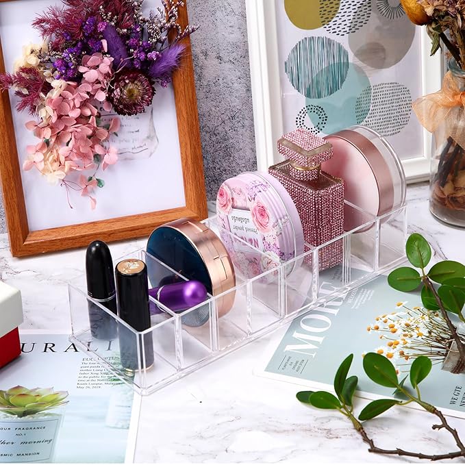 Tuanse 2 Pcs Acrylic Makeup Compact Organizer Detachable 8 Spaces Clear Vanity Drawer Organizer Eyeshadow Palette Storage for Lipstick Highlighter, Skincare Cosmetic Display Cases for Bathroom