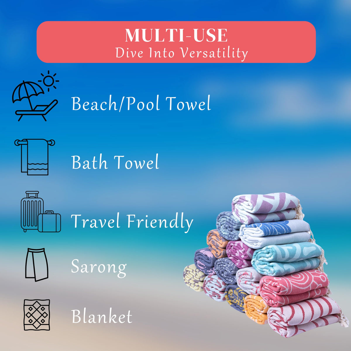 100% Cotton Turkish Beach Towels Oversized Sandproof - Quick Dry Travel Beach Towel for Adults (69 x 37 inch) - Cloud, Sandless, Fast Drying, Lightweight Beach Gifts for Women & Men - Blanket, Wrap