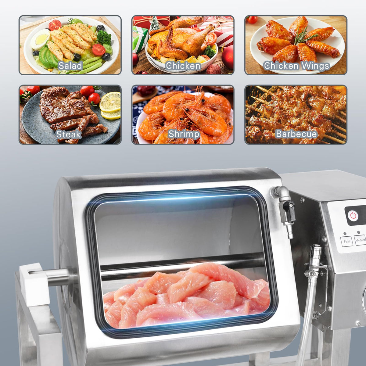 Hakka Vacuum Tumbler Marinator, 36lb/18L Meat Tumbler Marinating Machine for Jerky Sausage Bacon Stainless Steel Food-Grade Tumbling Marinator w/Bidirectional Rotation & 3-Speed Contr