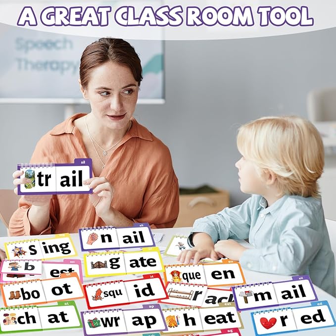 48 Word Family Build Book Spell Read and Rhyme Flip Activity Books Vocabulary Flashcards Kindergarten Sight Phonics Flashcard Learn to Read Activity Games for Kids Homeschool Supplies（Word Family)